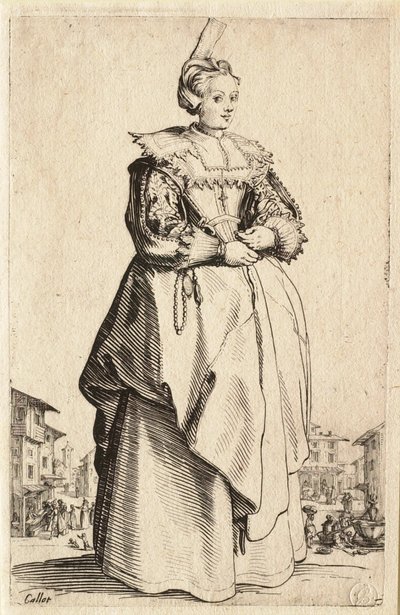 Die Dame mit der kleinen, nach hinten hochgezogenen Haube von Jacques Callot