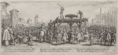 Die großen Leiden des Krieges: Hinrichtung auf dem Rad von Jacques Callot