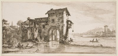 Die Mühle am Fluss, aus der Serie „Die Landschaften von Florenz“ von Jacques Callot