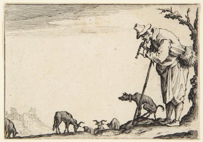 Der Hirte, der eine Flöte spielt von Jacques Callot