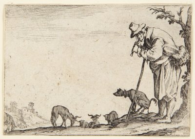 Der Hirte, der eine Flöte spielt von Jacques Callot