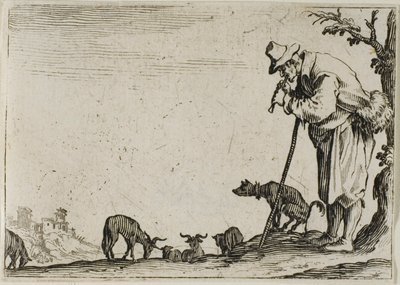 Der Hirte spielt eine Flöte, aus Die Launen von Jacques Callot