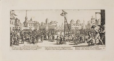 Die Strappado, Tafel zehn aus Die Kriegsleiden von Jacques Callot