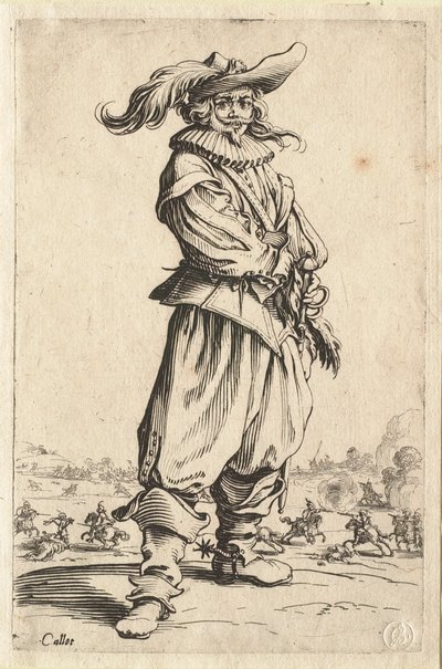 Der Krieger mit dem von einer großen Feder geschmückten Hut von Jacques Callot