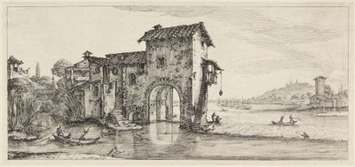 Die Wassermühle, aus der Serie Paysages Gravées pour Jean de Médicis, Paysages Dessinés à Florence von Jacques Callot