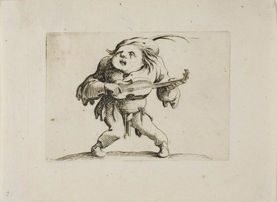 Der wackelige Mann, der Gitarre spielt, aus Varie Figure Gobbi von Jacques Callot