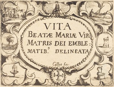 Titelseite für "Das Leben der Jungfrau in Emblemen" von Jacques Callot