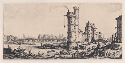Vue de Pont-Neuf (Ansicht der Pont-Neuf), aus "Les Deux Grandes Vues de Paris" (Die zwei großen Ansichten von Paris) von Jacques Callot