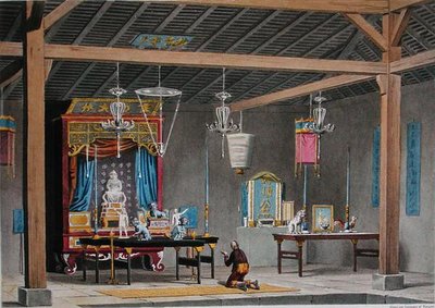Ansicht des Inneren des chinesischen Tempels in Coupang, Timor, aus 