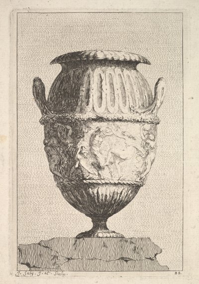 Entwurf für eine Vase mit einem bacchischen Fries, aus: Vasen, 1746 von Jacques Francois Joseph Saly