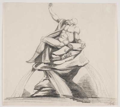 Männliche bärtige Figur mit Gewändern im Profil an einem Brunnen von Jacques Francois Joseph Saly