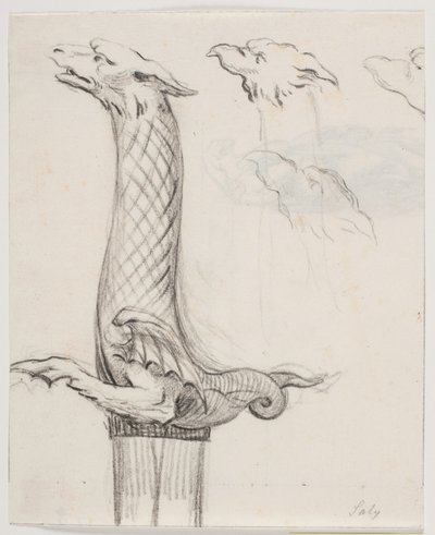 Schwertgriffe in Form eines Drachen sowie drei Drachenköpfe von Jacques Francois Joseph Saly