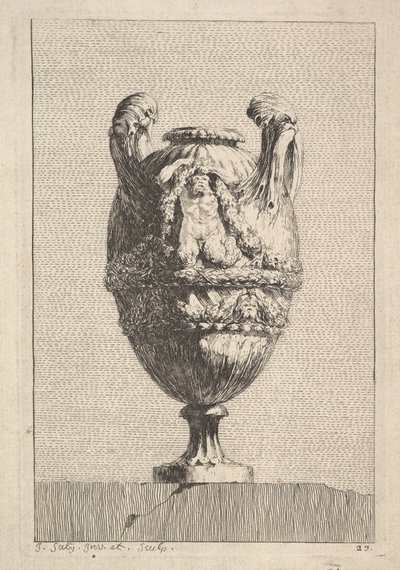 Vase mit einem männlichen Sirenen, der einen Kranz hält, aus: Vasen, 1746 von Jacques Francois Joseph Saly