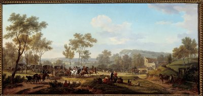 Ein Rennen in der Nähe von Longchamps, Kutschen und Reiter in der Pariser Landschaft von Jacques Francois Joseph Swebach