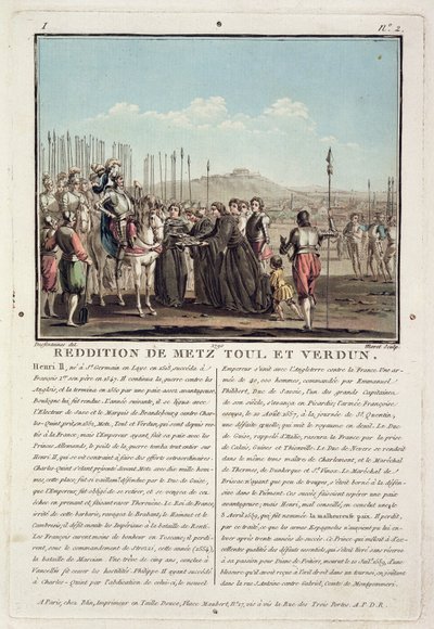 Henri II (1519-59) erhält die Schlüssel von Metz, Toul und Verdun (1552), graviert von Jean Baptiste Morret (fl.1790-1820), 1790 von Jacques Francois Joseph Swebach