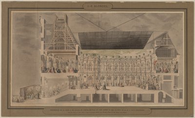 Querschnitt des Hôtel de Ville in Perspektive, der die Dekoration und Beleuchtung des Hofes und der Räume zeigt, die anlässlich des Balls in der Nacht vom 30. auf den 31. August 1739 geschaffen wurden von Jacques François Blondel