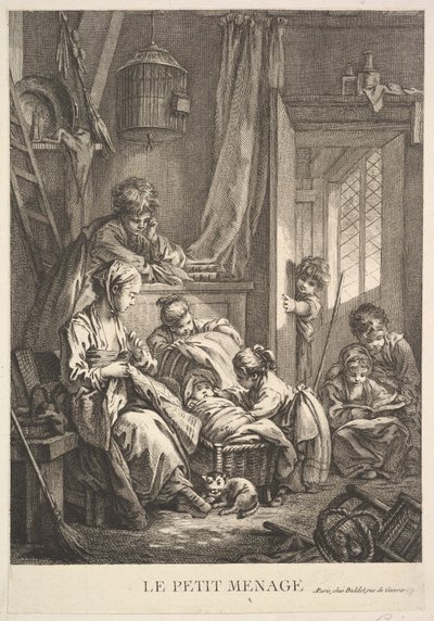 Der kleine Haushalt, Mitte bis Ende des 18. Jahrhunderts von Jacques Gabriel Huquier