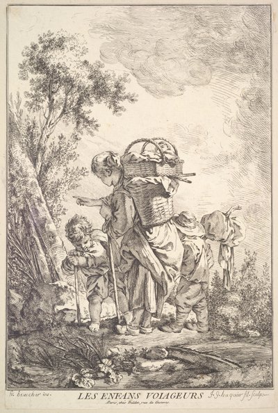 Die reisenden Kinder, Mitte bis Ende des 18. Jahrhunderts von Jacques Gabriel Huquier