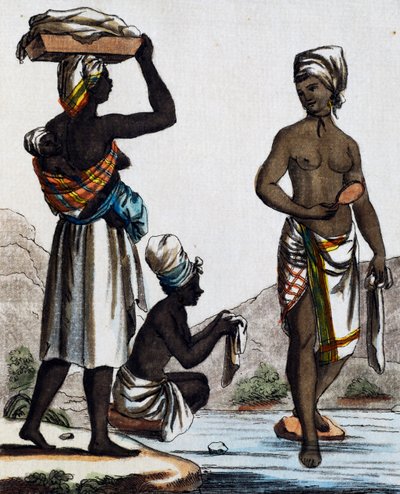 Wäscherinnen aus Santo Domingo, Farbgravur nach einer Zeichnung von Labrousse, aus Encyclopedie des Voyages, von Jacques Grasset de Saint-Sauveur von Jacques Grasset de Saint Sauveur