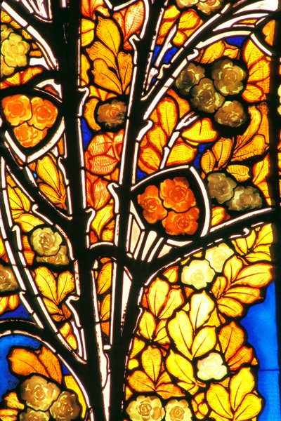 Nancy (Abteilung 54), Jugendstil, Hotel Bergeret, Glasfenster von Jacques Gruber (1870-1936) „roses & seagulls“ von Jacques Gruber