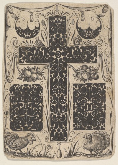 Lateinisches Kreuz mit Vögeln und kleineren Motiven, ca. 1614-19 von Jacques Hurtu