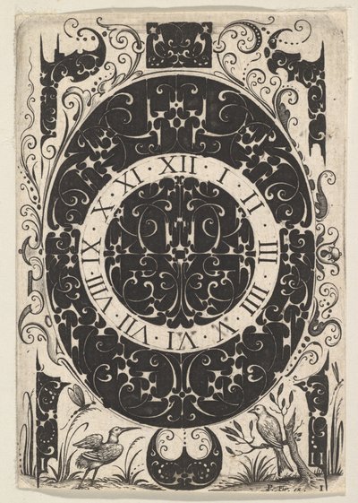 Ovales Uhrengehäuse mit Vögeln und kleineren Motiven, ca. 1614-19 von Jacques Hurtu