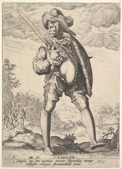 Soldat, bewaffnet mit Breitschwert und Schild, aus Offiziere und Soldaten (1587) von Jacques II de Gheyn