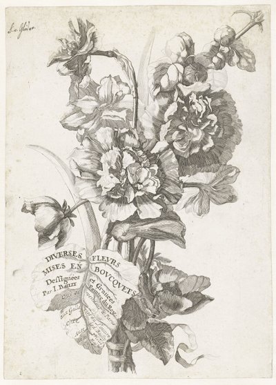 Titelblatt mit einem Strauß Pfingstrosen, aus Diverses Fleurs mises en Boucquets, ca. 1670 von Jacques I Bailly