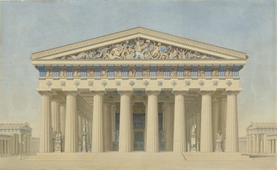 Tempel T in Selinunte (Sizilien), rekonstruierte Erhebung der Hauptfassade von Jacques Ignace Hittorff