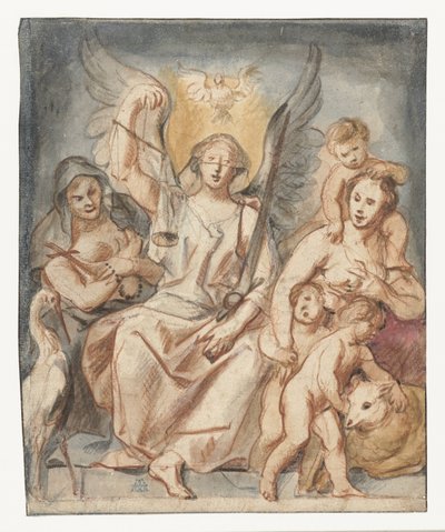 Die Gerechtigkeit, sitzend zwischen Glaube und Liebe von Jacques Jordaens