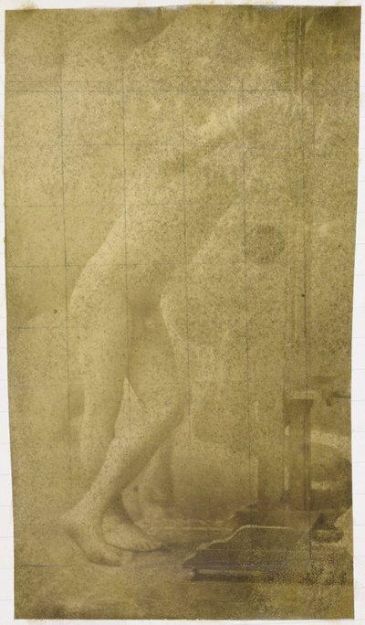 Studie eines männlichen Aktmodells, stehend und an eine Staffelei gelehnt, im Atelier von Jacques de Lalaing von Jacques Lalaing (attributed to)