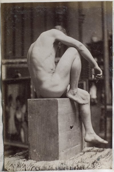 Studie eines männlichen Aktmodells, sitzend und von der Seite gesehen, im Atelier von Jacques de Lalaing von Jacques Lalaing (attributed to)