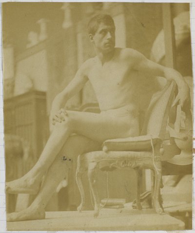 Studie eines männlichen Aktmodells, sitzend auf einem Sessel und von hinten gesehen, im Atelier von Jacques de Lalaing von Jacques Lalaing (attributed to)