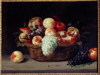 Korb mit Granatäpfeln, Pfirsichen und Trauben (Gemälde von Jacques Linard, 17. Jahrhundert) von Jacques Linard