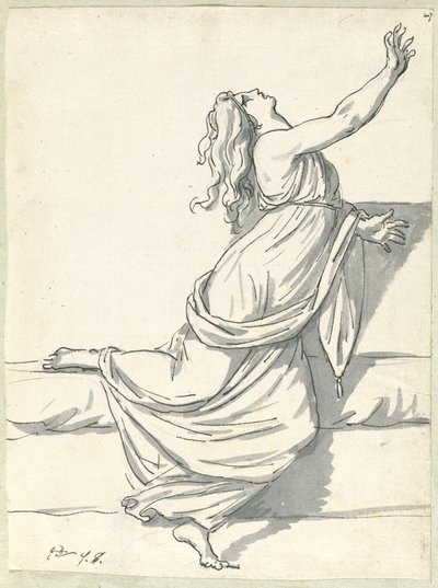 Eine verzweifelte Frau mit zurückgeworfenem Kopf von Jacques Louis David