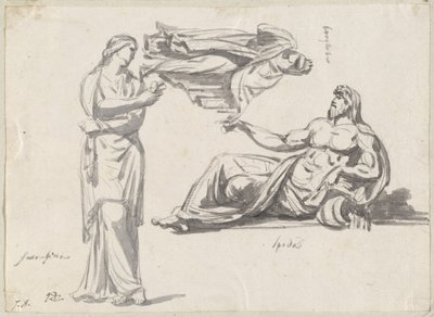 Ein Flussgott und zwei klassische Skulpturen von Jacques Louis David