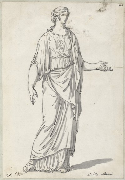 Klassische Skulptur einer Frau mit ausgestrecktem Arm von Jacques Louis David