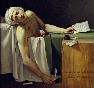 Der Tod des Marat (Jean-Paul Marat (1743-1793) ermordet). Detail. Gemälde von Jacques-Louis David (1748-1825) 1793. Louvre Museum Paris von Jacques Louis David