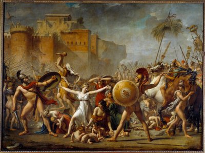 Die Sabinerinnen vermitteln zwischen ihren römischen Ehemännern und ihren sabinischen Brüdern und zeigen ihnen ihre Kinder von Jacques Louis David