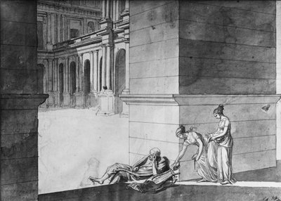 Zwei junge Mädchen bringen Brot zu Homer, der schläft, ca. 1794 von Jacques Louis David