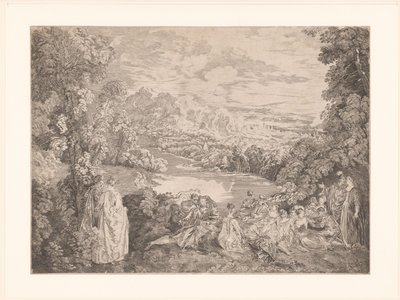 Elegante Gesellschaft in einer Landschaft von Jacques Philippe Le Bas