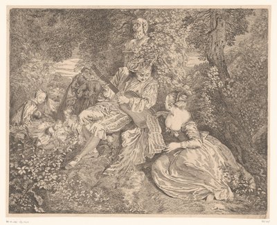 Elegante Gesellschaft musizierend im Garten von Jacques Philippe Le Bas
