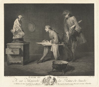 Studie des Zeichnens (Die Zeichenstunde) von Jacques Philippe Le Bas after Jean Siméon Chardin