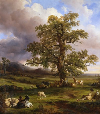 Tiere ruhen um eine große Eiche, 1842 von Jacques Raymond Brascassat