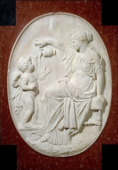 Denkmal für das Herz von Ludwig XIII.: Die vier Kardinaltugenden. Mäßigung. Dekorelement vom Grabdenkmal von Ludwig XIII. in der Kirche Saint Paul Saint Louis (Saint Paul) Rue Saint Antoine in Paris. Marmorrelief von Jacques Sarazin (1592-1660) von Jacques Sarazin