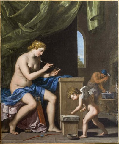 Vulkan schmiedet die Pfeile für Amor, um 1645 von Jacques Stella