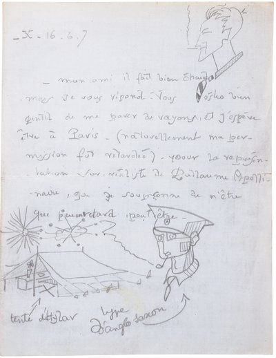 Autographenbrief mit Zeichnungen von Jacques Vache