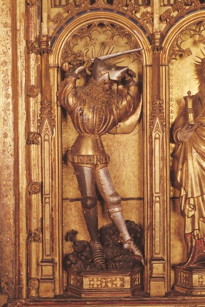 Altarbild der Kreuzigung, Detail von St. Georg vom linken Panel, aus der Kirche Chartreuse de Champmol, ca. 1391 von Jacques de Baerze or Baers