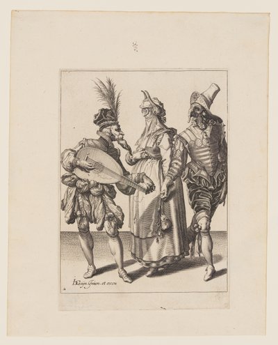 Ein Paar angesprochen von einem Lautenspieler, aus Die Maskeraden von Jacques de Gheyn II