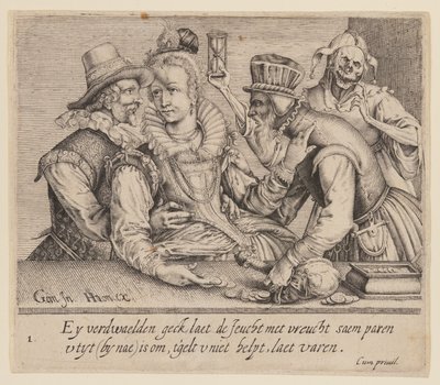Eine junge Frau zwischen einem jungen Mann und einem alten Mann, aus Ungleiche Liebhaber von Jacques de Gheyn II
